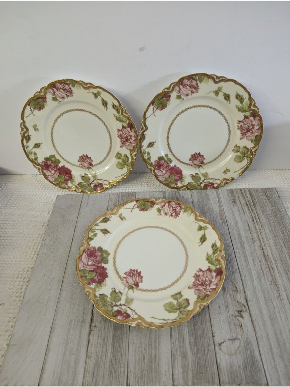 Vintage Haviland Set 3 Schleiger 65 Gold Trim Scallop Salad Luncheon Plates 8.5"